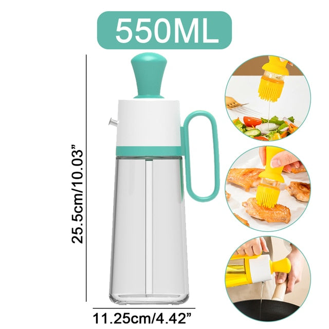 200/550ML Oil Dispenser With Silicon Brush BBQ Oil Spray Glass Bottle Silicone for Barbecue 2 In 1 Kitchen BBQ Accessories Cook