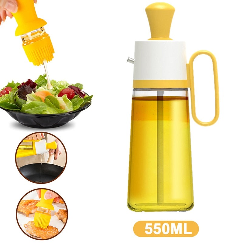 200/550ML Oil Dispenser With Silicon Brush BBQ Oil Spray Glass Bottle Silicone for Barbecue 2 In 1 Kitchen BBQ Accessories Cook