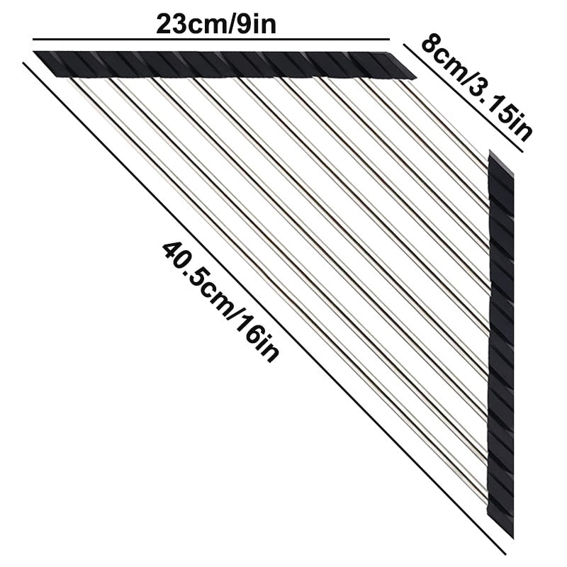 Triangle Dish Drying Rack for Sink Corner Roll Up Caddy Sponge Holder Foldable Stainless Steel Dish Drainer Shelf Organizer