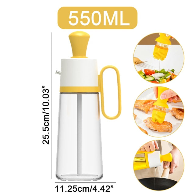 200/550ML Oil Dispenser With Silicon Brush BBQ Oil Spray Glass Bottle Silicone for Barbecue 2 In 1 Kitchen BBQ Accessories Cook