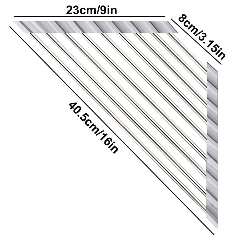 Triangle Dish Drying Rack for Sink Corner Roll Up Caddy Sponge Holder Foldable Stainless Steel Dish Drainer Shelf Organizer