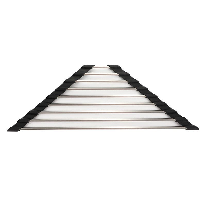 Triangle Dish Drying Rack for Sink Corner Roll Up Caddy Sponge Holder Foldable Stainless Steel Dish Drainer Shelf Organizer