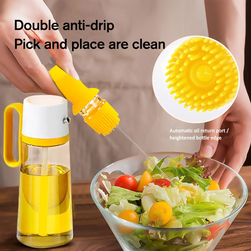 200/550ML Oil Dispenser With Silicon Brush BBQ Oil Spray Glass Bottle Silicone for Barbecue 2 In 1 Kitchen BBQ Accessories Cook