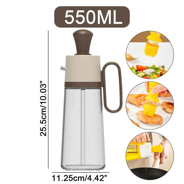 200/550ML Oil Dispenser With Silicon Brush BBQ Oil Spray Glass Bottle Silicone for Barbecue 2 In 1 Kitchen BBQ Accessories Cook